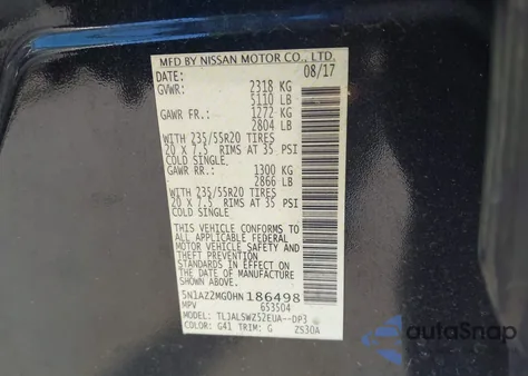 2017 Nissan Murano Platinum z USA, uszkodzony, nr VIN 5N1AZ2MG0HN186498